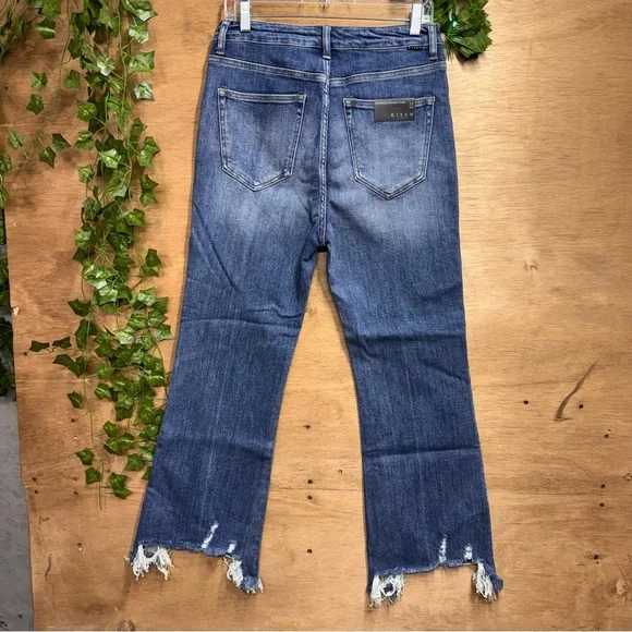 Risen High-Waist Frayed Hem Ankle Flare - Picture 2 of 10